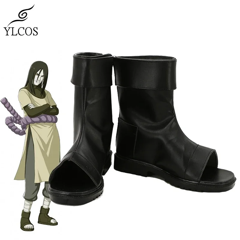 Anime NARUTO Orochimaru Cosplay Shoes Halloween Party Black Leather Boots Custom Made