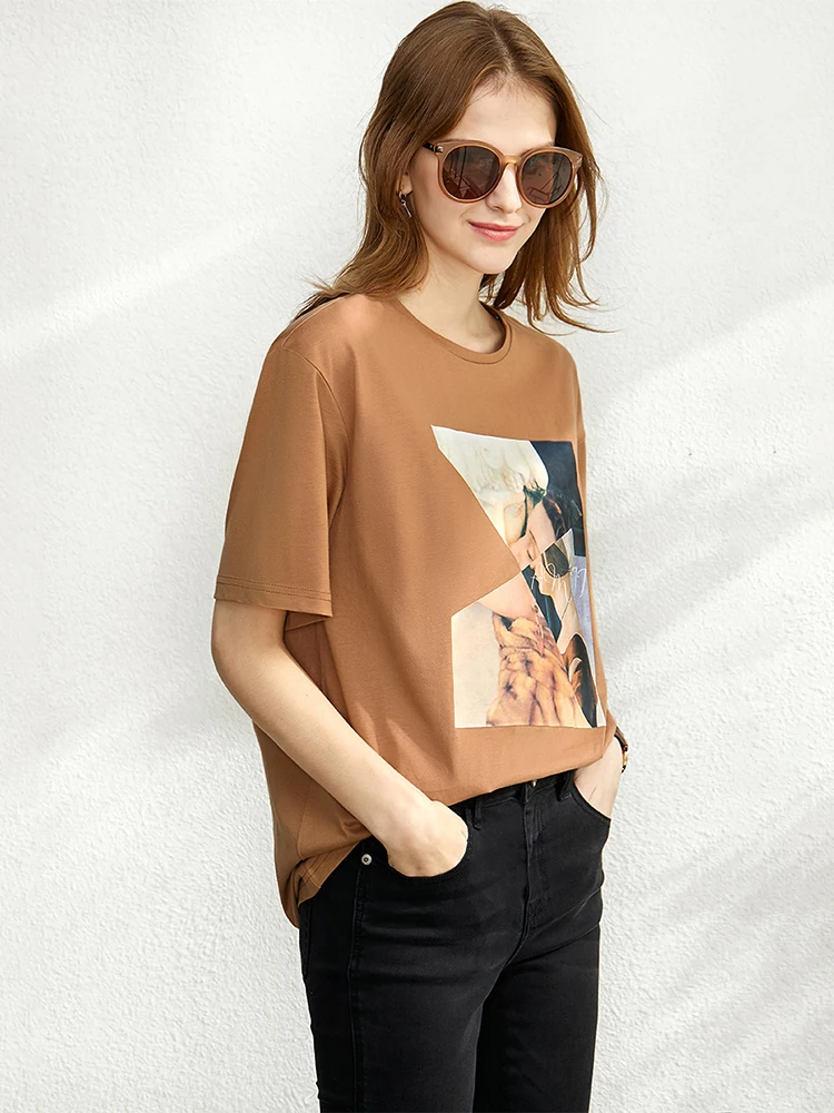 Amii Minimalism 2024 Summer New Casual Tees Basics Loose Printed Drop Sleeve Cotton Retro Patchwork T-shirts For Women 12412021