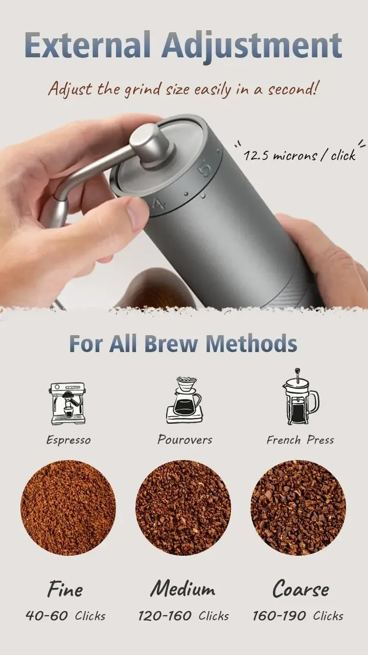 X-Ultra Manual Coffee Grinder-Space Gray, Well-built Sturdy Metal Body, Assembly Stainless Steel Burr, Numerical Extern