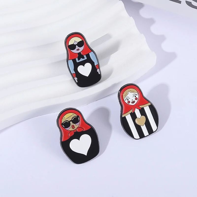 الروسية العرقية نمط التقاليد الجمركية شارة المينا دبوس الروسية التعشيش دمية كازان موسكو الفضاء الكلب دبابيس معدنية مجوهرات هدية #6