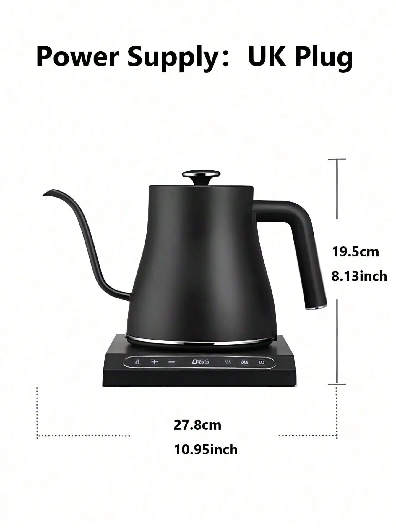 Edoolfffe Gooseneck Kettle Hand Brew Coffee Kettle 1200W Power 800ml 304 Stainless Steel Material Automatic Warming