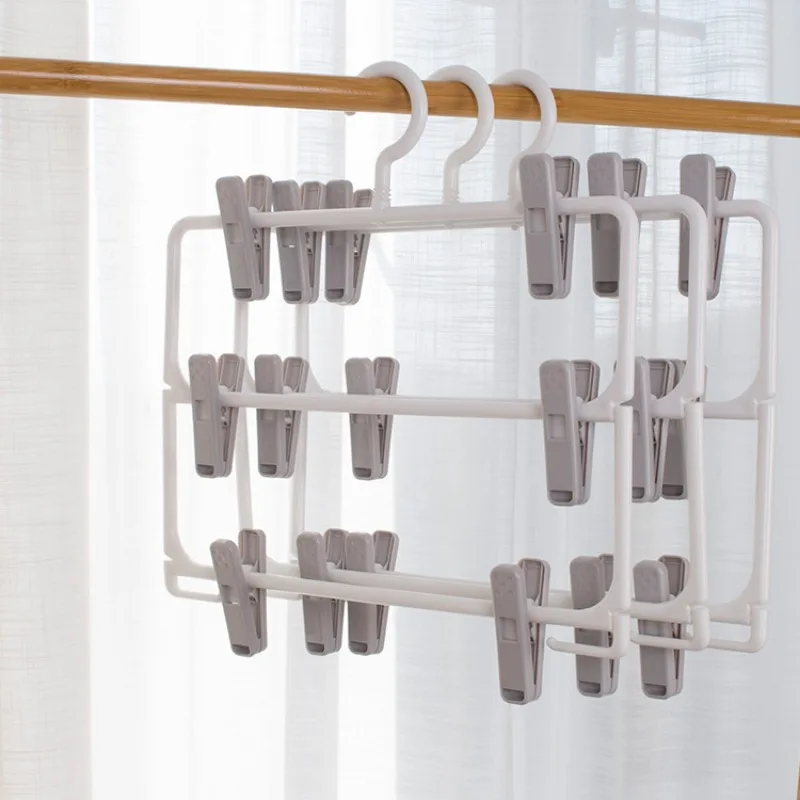 1pc Folding Pants Rack, Home Seamless Pants Storage Rack, Plastic Anti Slip Hanger, Multi-layer Magic Pants Clip
