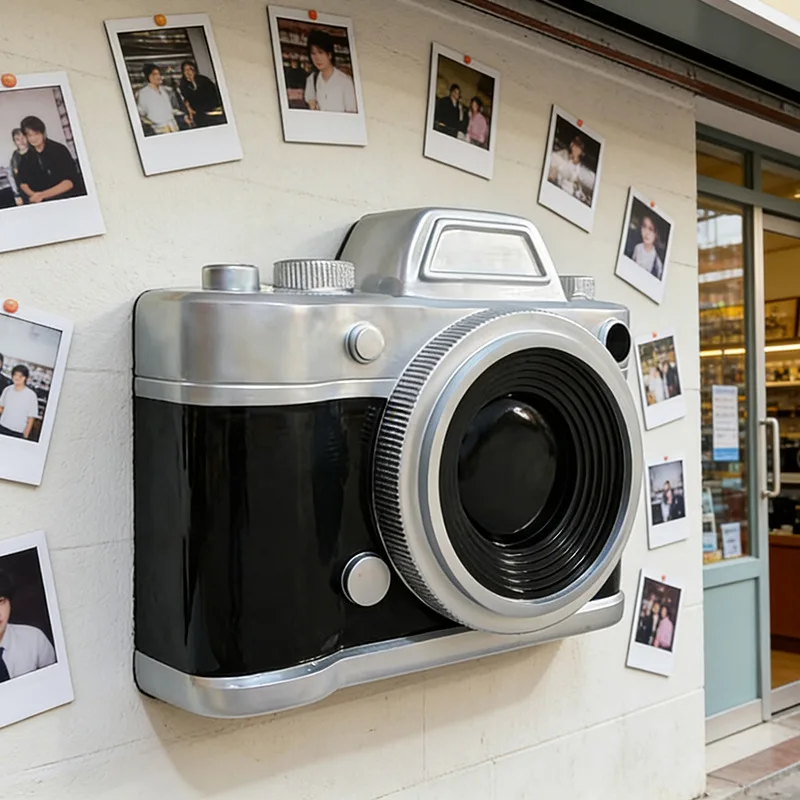 Vintage camera sculpture door head Large camera wall-mounted ornament Wall decoration photography store clock in decorative