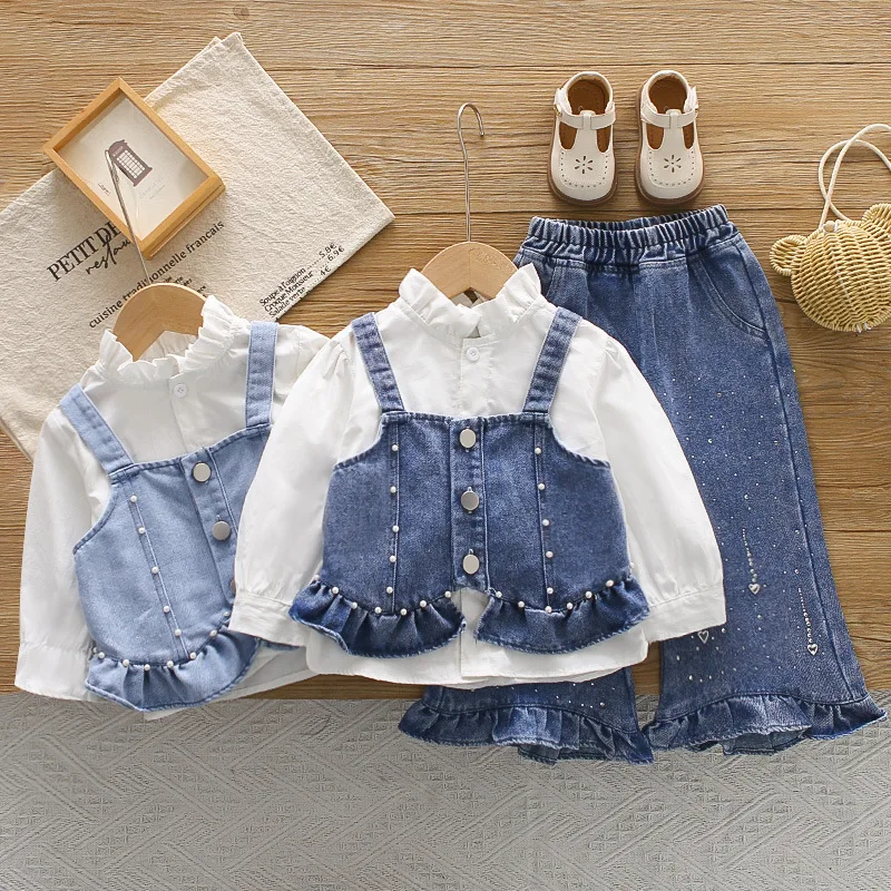 New Autumn Baby Clothes Children Vest Long Sleeved Shirt Pants 3Pcs/Sets Kids Girls Clothing Toddler Costume Infant Tracksuits