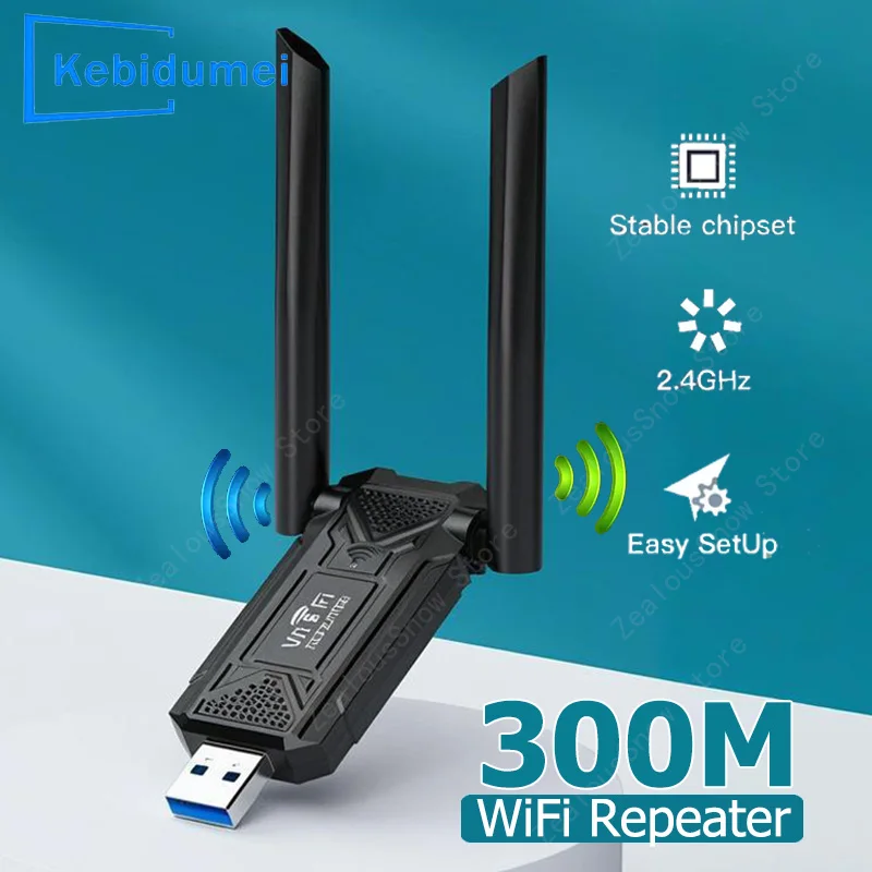 300Mbps Wireless USB WiFi Repeater 2.4G Extender WiFi Signal Amplifier Booster Long Range Wi-Fi Router Home Network Extension