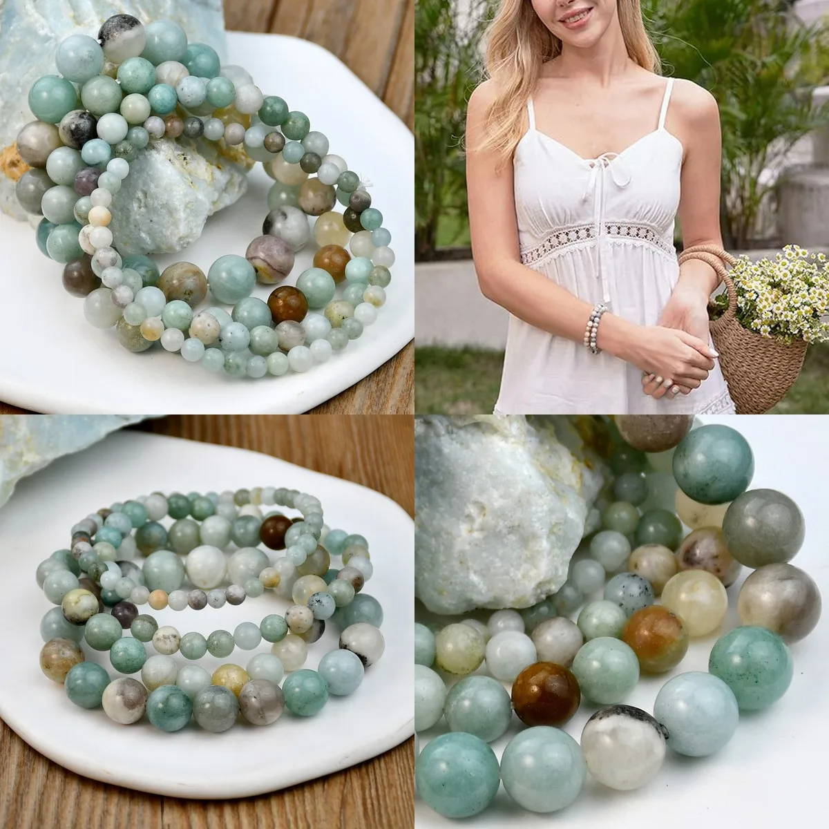Stretch Beaded Bracelet for Men and Women, Elastic Stone Beads Bracelet, Stackable Round Bead Wristband for Daily Wear