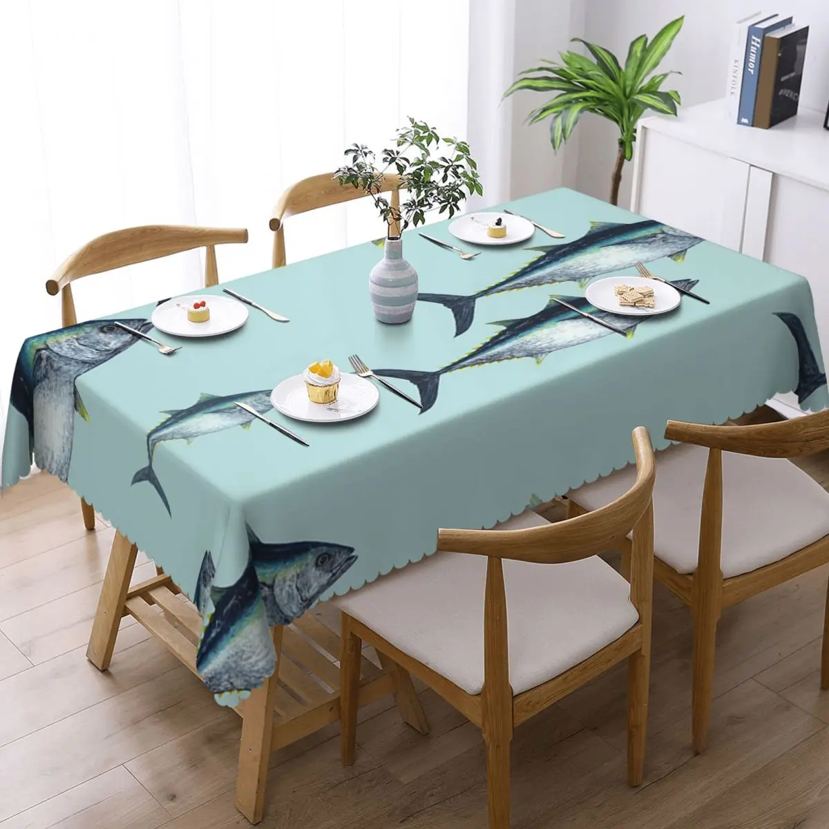 Giants Of The Ocean BLUEFIN TUNA Seafoam Float Rectangular Tablecloth Oilproof Table Cover for Dining Events Table Cloth