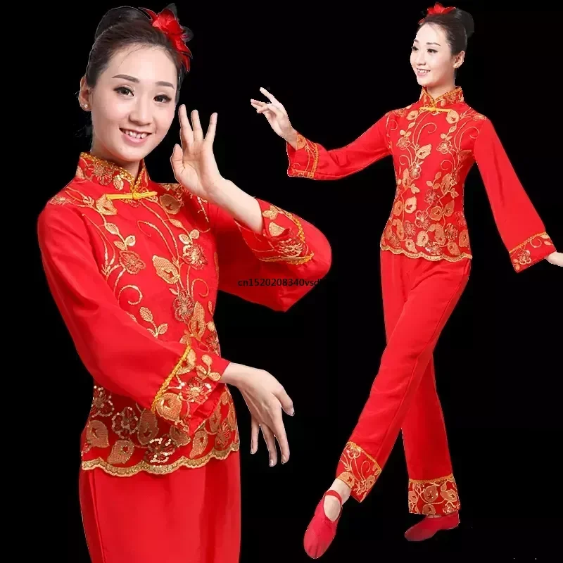 

Ancient chinese costume women folk dance lion costume for woman hanfu women new year Fan Yangko Stage clothing dragon Younger