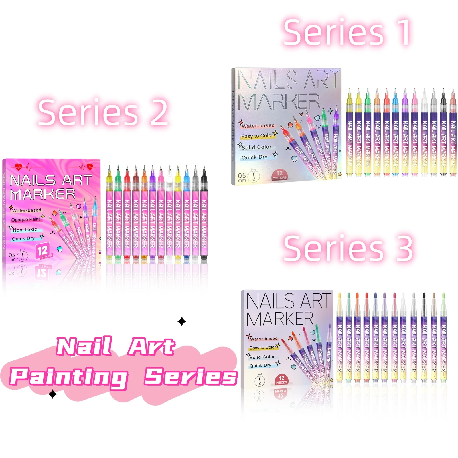 여성용 멀티 컬러 네일 아트 펜 세트 시리즈 네일 아트 도팅 라이너 지속적인 컬러링 페인팅 매니큐어 DIY 네일 드로잉 펜