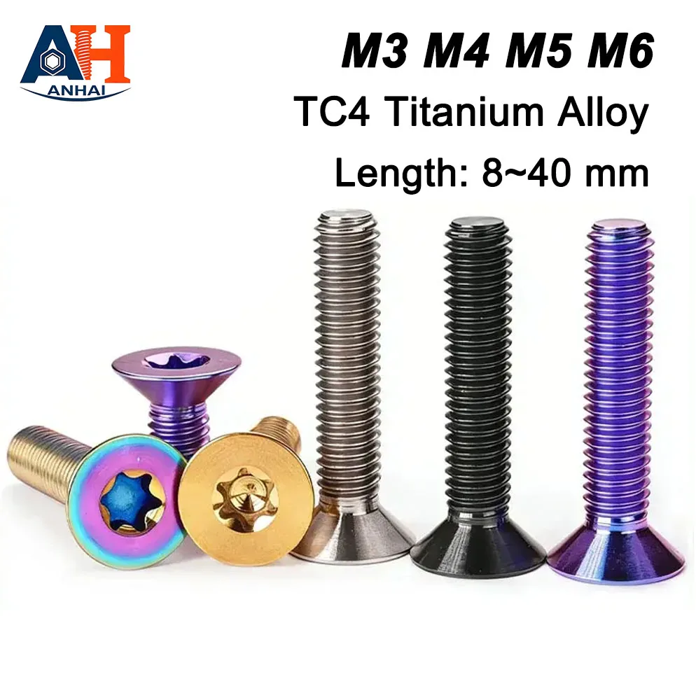 TC4 Titanium Alloy Torx Countersunk Head Screws, M3 M4 M5 M6 Six Lobe Fastener for Motorcycle & E-Bike Modification
