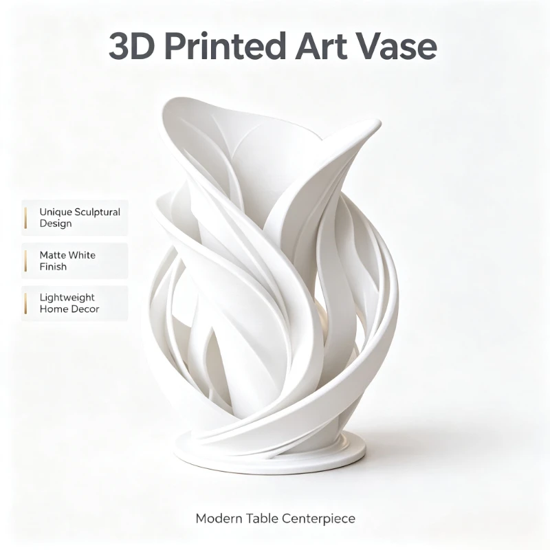3D Printed Abstract Twisted Leaf Vase Modern Art Sculpture Vase Nordic Minimalist Tabletop Decor Dried Flower Vase