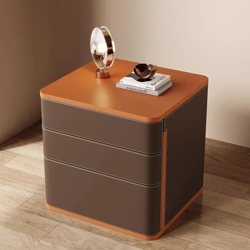 Storage Modern Wood Pu Leather Drawing Room Bedside Table Minimalist Storage Drawers Nightstands Mesitas De Noche Furniture