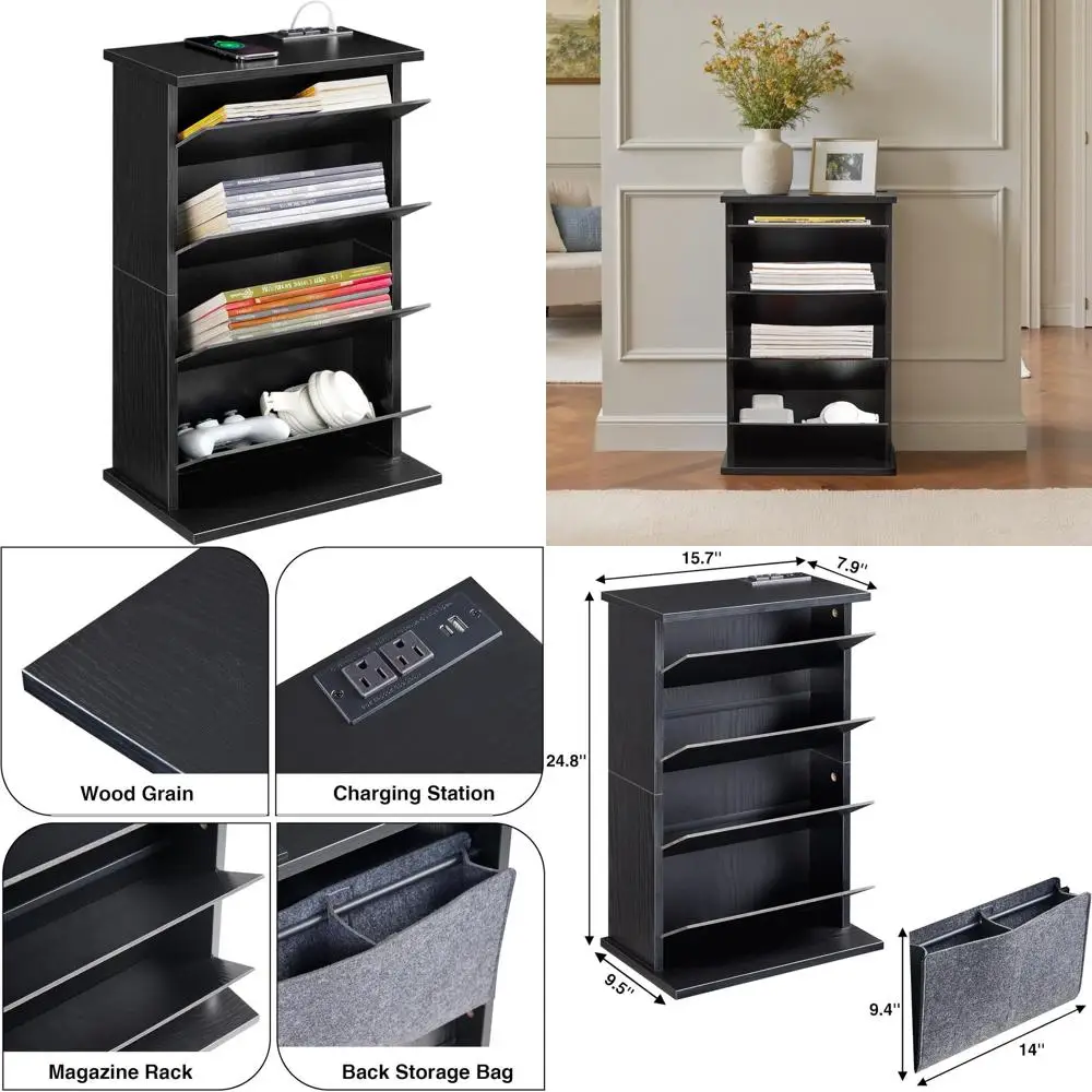 

Компактный приставной столик для зарядки с местом для хранения, держателем для книг и органайзером для небольших помещений