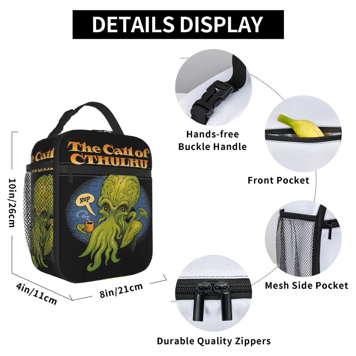 Insulated Lunch Bags Green Octopus The Call Of Cthulhu Merch Food Box Fashion Thermal Cooler Lunch Box For Office