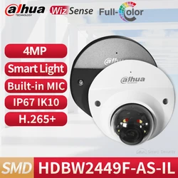 Dahua 4MP Mini Dome IP Camera Smart Dual Light Full Color PoE Camera With Audio Alarm Mic WizSense Security IPC HDBW2449F-AS-IL