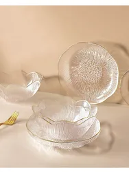 Phnom Penh Glass Fruit Bowl Exquisite Tableware Household Dishes Fruit Bowl Dessert Salad Bowl Vegetables Bread Plate Plate