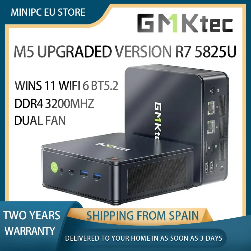 GMKtec M5 Plus MINI PC R7 5825U Wins 11 Pro DDR4 3200Mhz NVME SSD PCIE 3.0 Wifi6 BT5.2 Dual Fan Triple Display Gaming Mini Pc