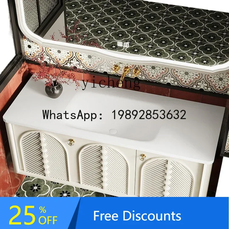 

bathroom cabinet combination cream wind rock slab hot bending washstand hand washbasin cabinet