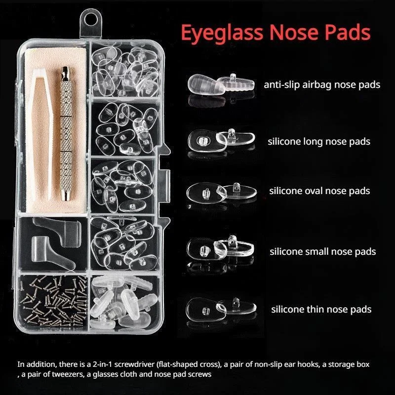 

Eyeglass Silicone Nose Pads Sunglasses Glasses Repair Set Kit with Screwdriver Glasses Cloth Ear Hooks