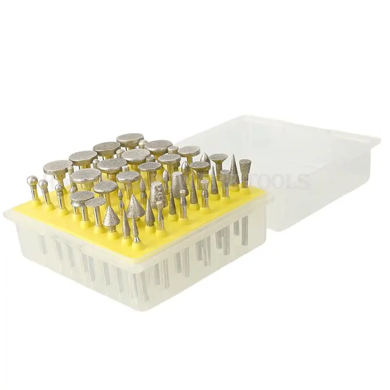 Set Mata Bor Gerinda Berlian 50 pcs, Mata Bor Gerinda Shank untuk Dremel, Alat Putar Abrasif, Kepala Gerinda, Mata Bor Berlian