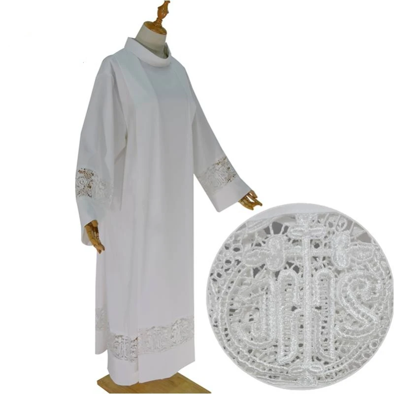 Clergy Robe Catholic Church Priest Costume Linen Surplice ALB Cassock Lace Liturgical Alb Cottas Choir Vestment White Tunic