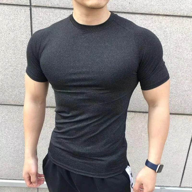 2024 New Men Summer Short Sleeve Fitness Shirt Running Sport Gym Compression T Shirt Workout Casual Elastic Force Tops Clothing