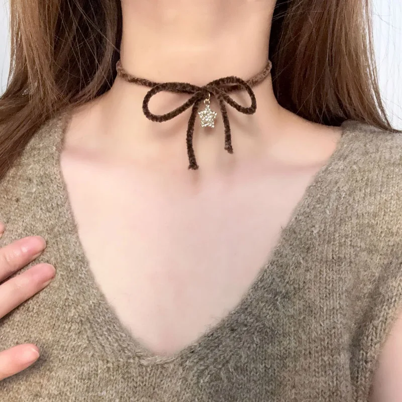 Brown Velvet Choker for Women Fashion Rose Flower Bow Star Sun Necklace Clavicle Lady Jewelry Accessories Girl Gift Barn Style - view 4