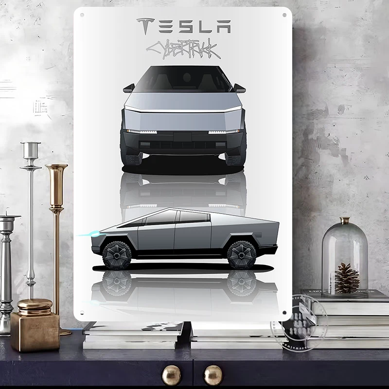 Tesla 3D Strukturierte Metallposter Maßgefertigte Wandkunst Ästhetische Vintage Metallschilder für Männerhöhle Dekoration Garage Wanddeko