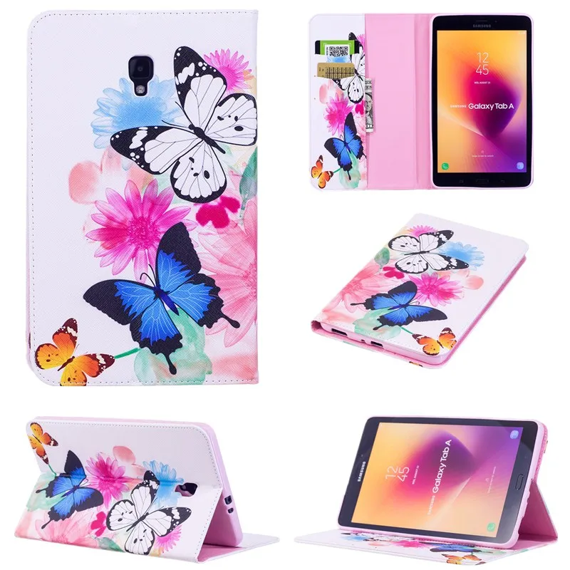 New 3D Printer PU Leather Tablet Cover Stand Tablets Case For Samsung Galaxy Tab A 8.0 T380 T385 SM-T385 2017 With Card Slot+Pen