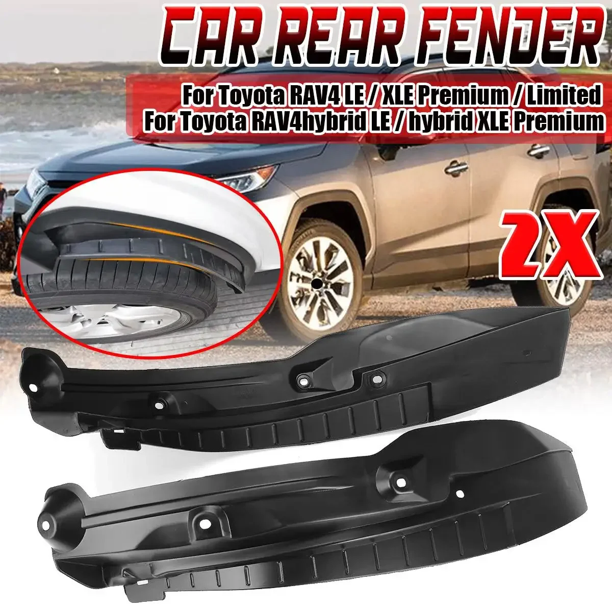 

New 2x Car Rear Fender Mudguard Refit Rear Tire Fender Decoration For Toyota For RAV4 RAV-4 LE SLE Limited 2019-2021 Mudguard