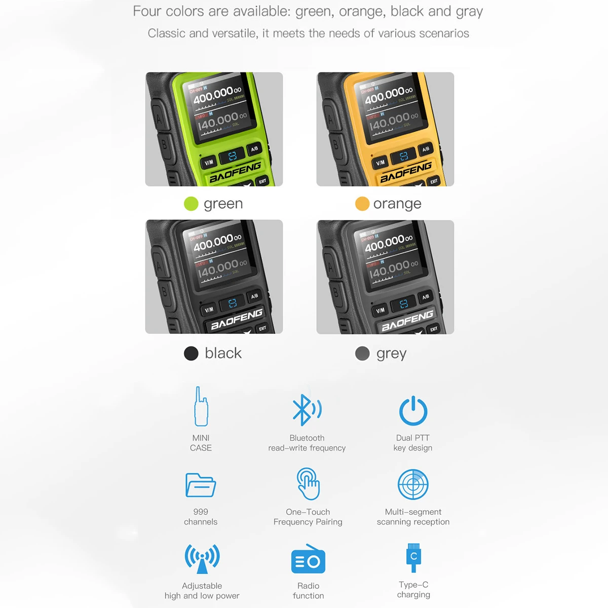 BAOFENG UV-5R Mini Walkie Talkie Multi Band Bluetooth Programming Wireless Copy Frequency 999CH Type-C Long Range Two Way Radio