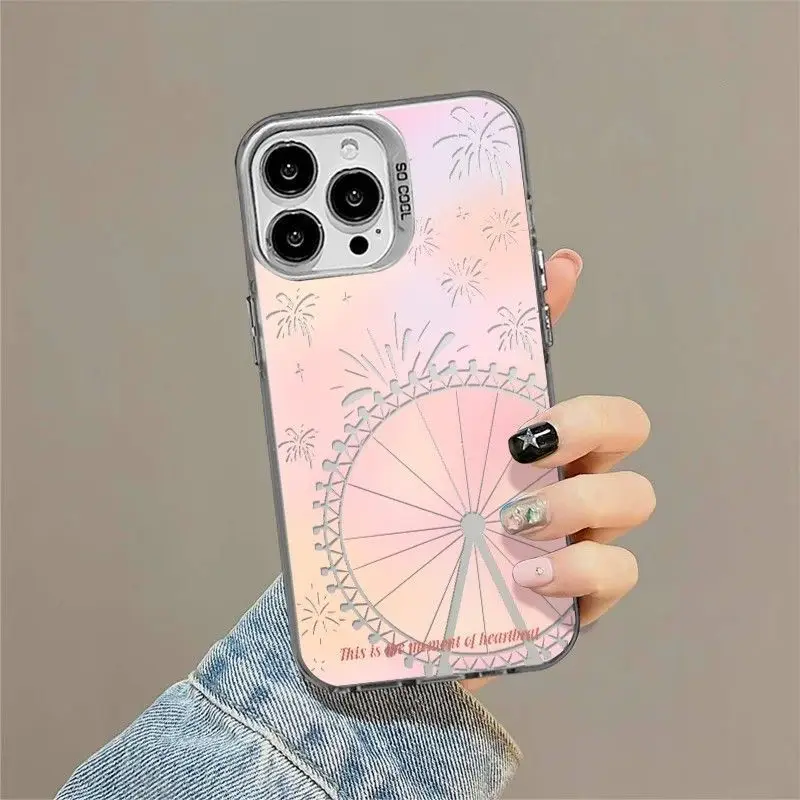 مانغا جميلة الوردي الملونة سحابة دُولابٌ دَوّار قضية الهاتف آيفون 17 16 15 14 13 12 11 بروماكس 17Air 17Pro جراب هاتف #6