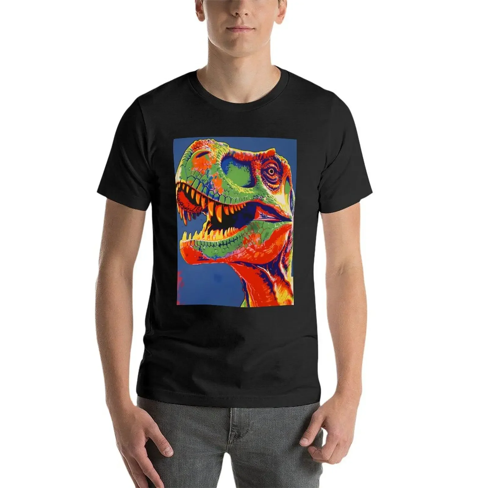 T-Rex Dinosaurus Portret Kleurrijke Kunst Set T-Shirt Dier Prinfor Jongens Oversizeds Effen T Shirts Mannen