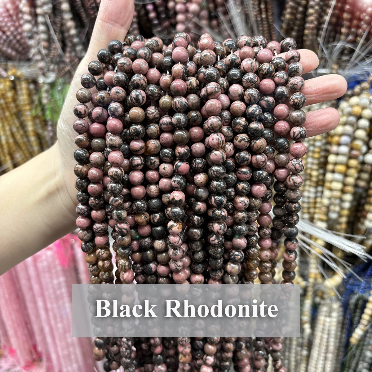 Natural Black Rhodonite Beads Round Gemstone 4 6 8 10mm Loose Bead for Bracelet Necklace DIY Making Supplies Jewelry Accessories