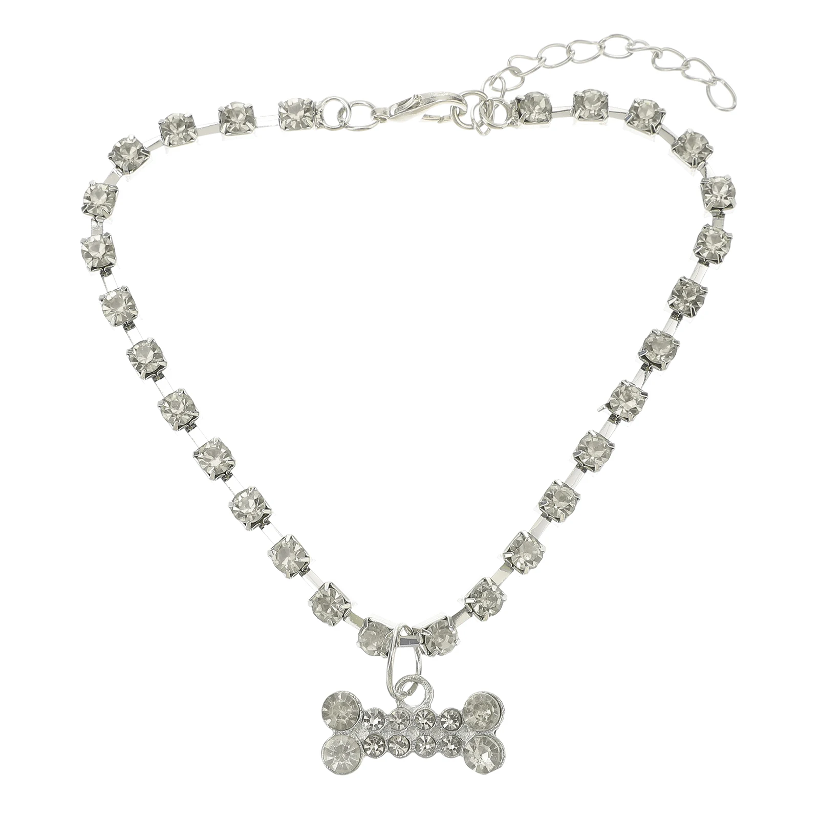

Rhinestone Pet Necklace Bone Design Adjustable Dog Collar Chain Jewelry Cat Puppy Collars Durable Safe Long Term Use