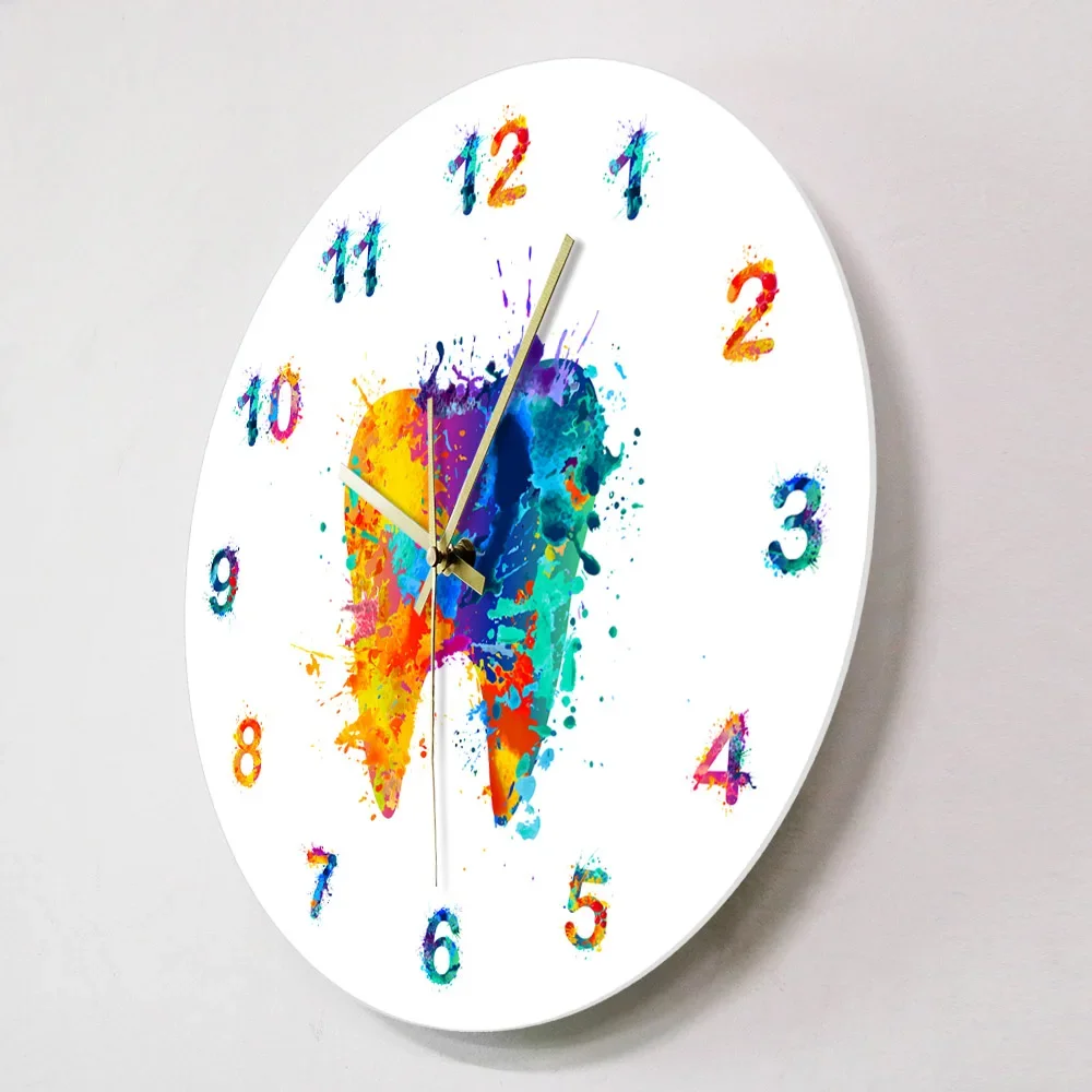 Watercolour Tooth Painting Print Wall Clock Medical Dental Clinic Wall Art Non ticking Wall Watch Orthodontist Dentist Gift Idea