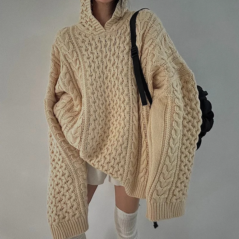 

Clothland Women Sweet Loose Hooded Sweater Oversized Style Long Sleeve Pullover Female Cute Fashion Tops Mujer HA645