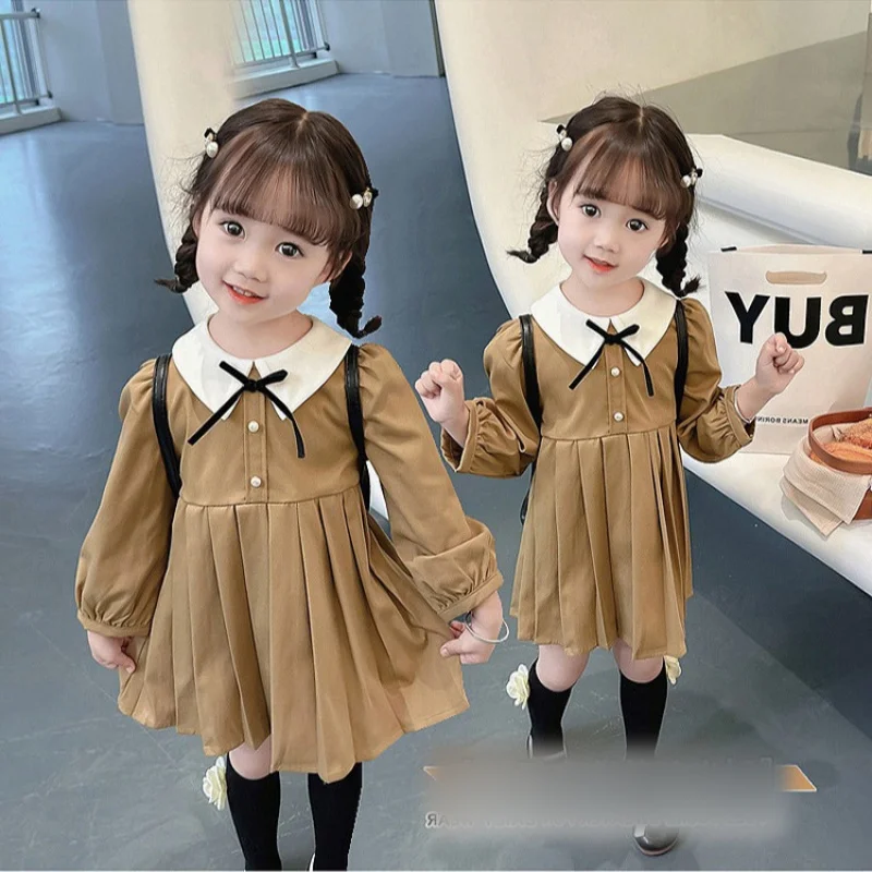 

Hnq-Girls' Dress Spring New Sweet Western Style Preppy Style Long Sleeve Princess Dress Children One Piece Dropshipping