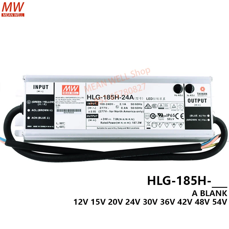 Original MEAN WELL 185W Constant Voltage + Constant Current LED Driver HLG-185H-24A HLG-185H-36A 12 15 20 24 30 36 42 48 54 A/B