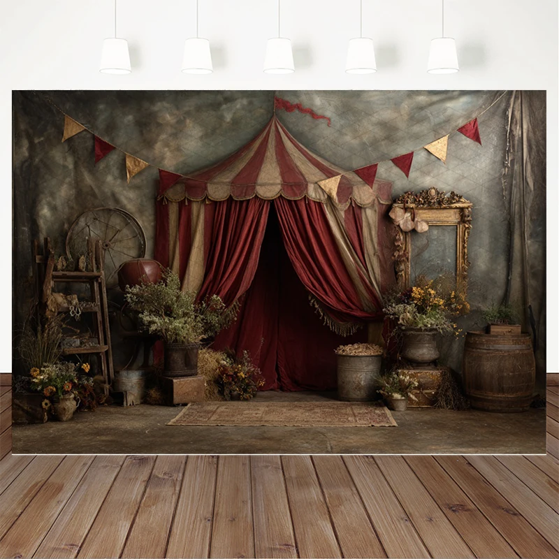 Mocsicka Vintage Circus Photography Backdrop Striped Tent Rustic Stage Decor Background Antique Props Photoshoot Studio Tapestry