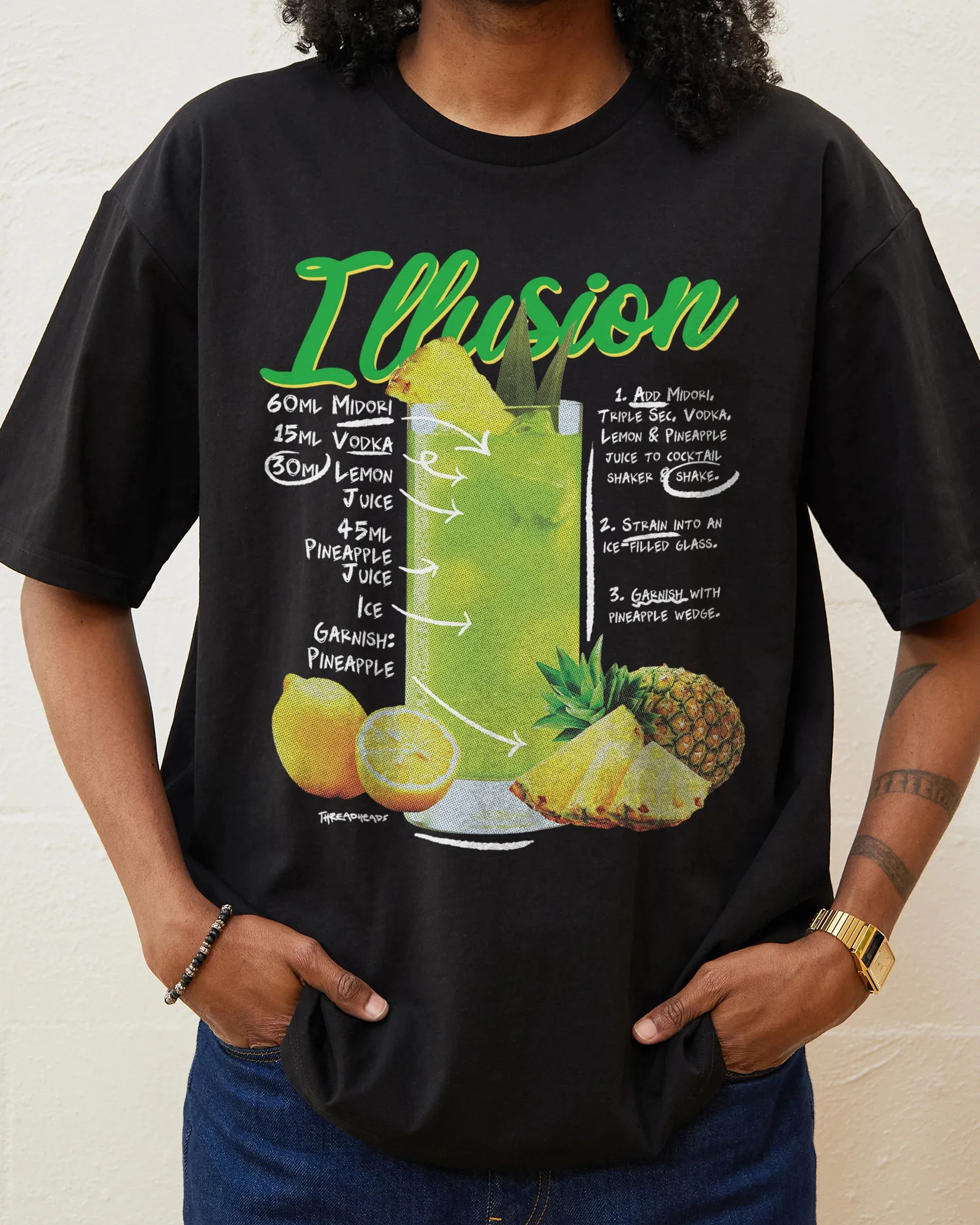 

Illusion Cocktails Graphic Men's T-Shirt Short Sleeve Cotton Tees Vintage Hip Hop Funny Tops Outdoor Summer T-shirt Men Clothing