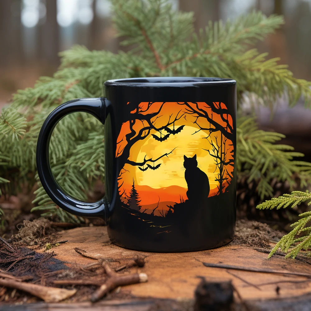 A little Black cat Mug Halloween Theme Ceramic Mug home beer mug University dormitory drinking water cup image 2
