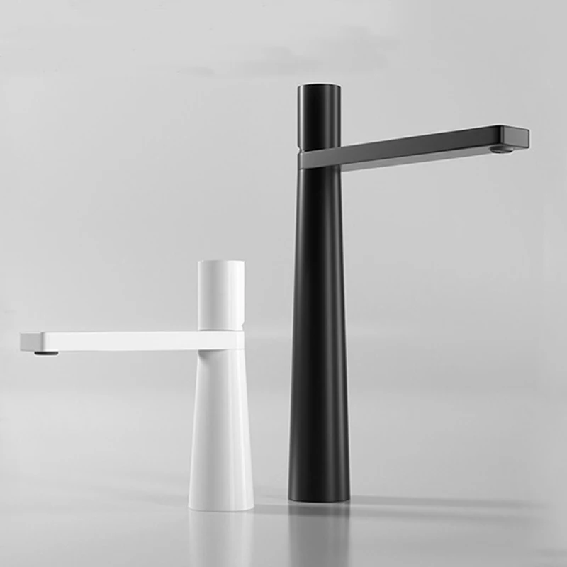 Modern Bathroom Basin Faucet Single Handle Hot Cold Mixer Tap with 2 Height Options, White/Black/Chrome Finish