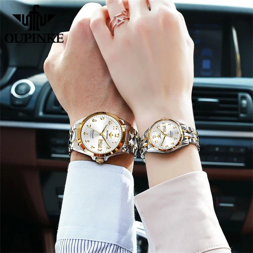 OUPINKE 3228 Couple Watch Luxury Brand Swiss Movement Automatic Mechanical Watch Waterproof Watch Date Clock His Her Watch Set