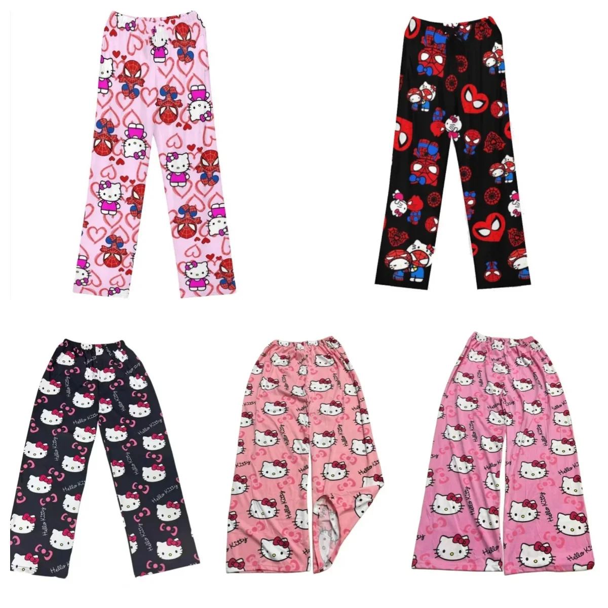 

New Hello Kitty Spider-Man Cotton Ladies Pajama Pants Pyjama Trousers Women Men Cartoon Loose Sleep Bottoms Lounge Wear Sleep