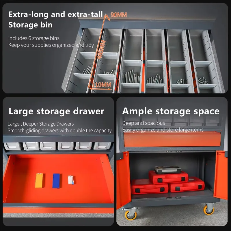 Heat Shrink Machine Storage Cabinet Tool Cabinet with Pegboard Drawers Interchangeable Casters CNC Tool Organizer Workstation