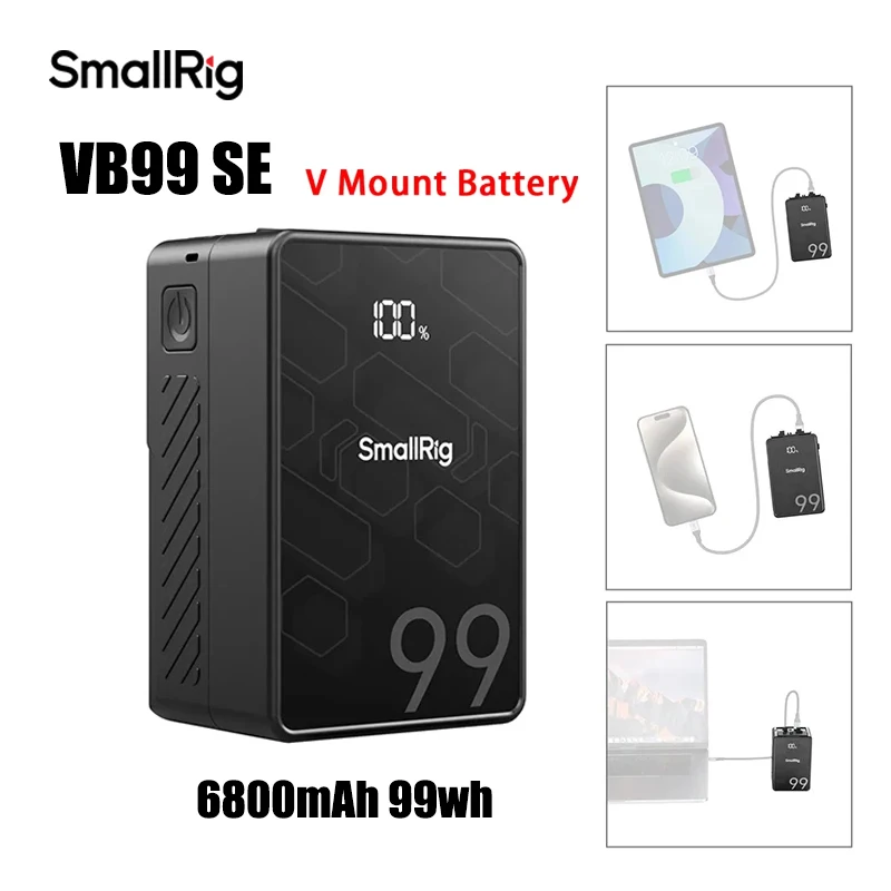 SmallRig VB99 SE 99Wh Mini V-Mount Battery 100W Fast Charging 6800mAh High-Capacity Type-C/D-TAP Input/Output 4823 Battery