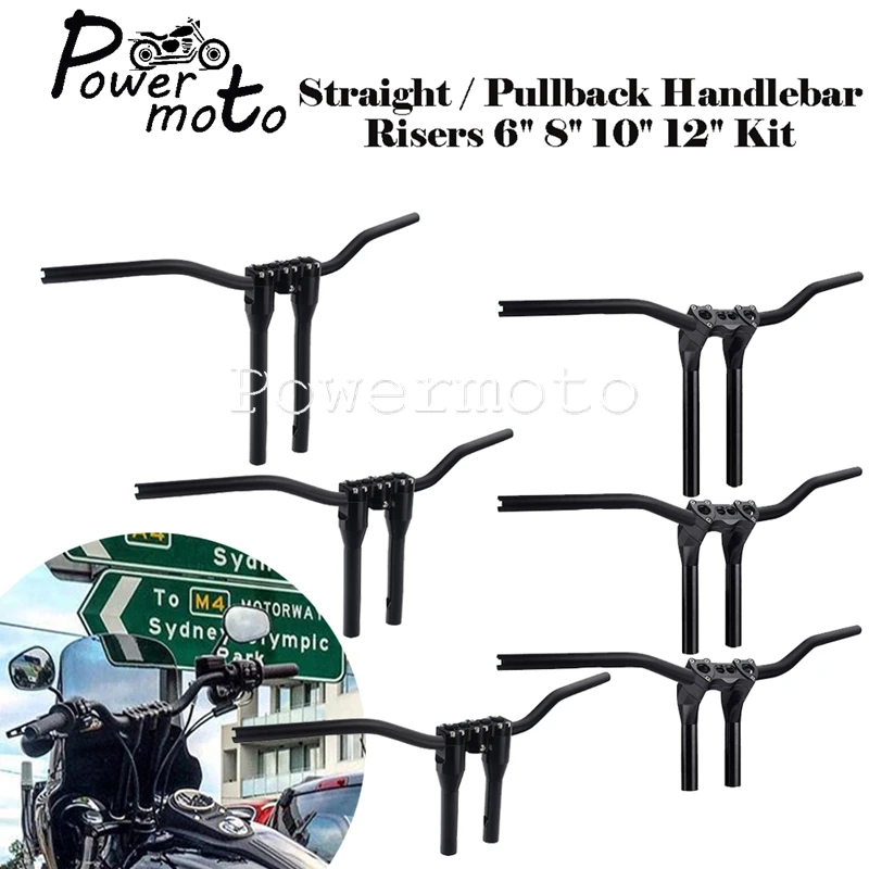 

Motorcycle 28mm 6" 8" 10" 12" Handlebar Modular Risers Kit Upright/Pullback 1-1/2" Handlebar Riser For Harley Softail Sportster