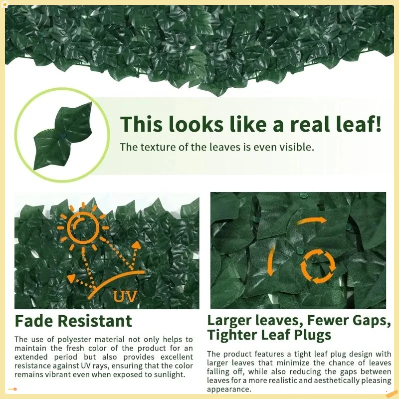 سياج الخصوصية اللبلاب الاصطناعي 39.4 × 354.3 بوصة، تحوط قابل للتوسيع مع روابط بسحاب للحديقة والزفاف