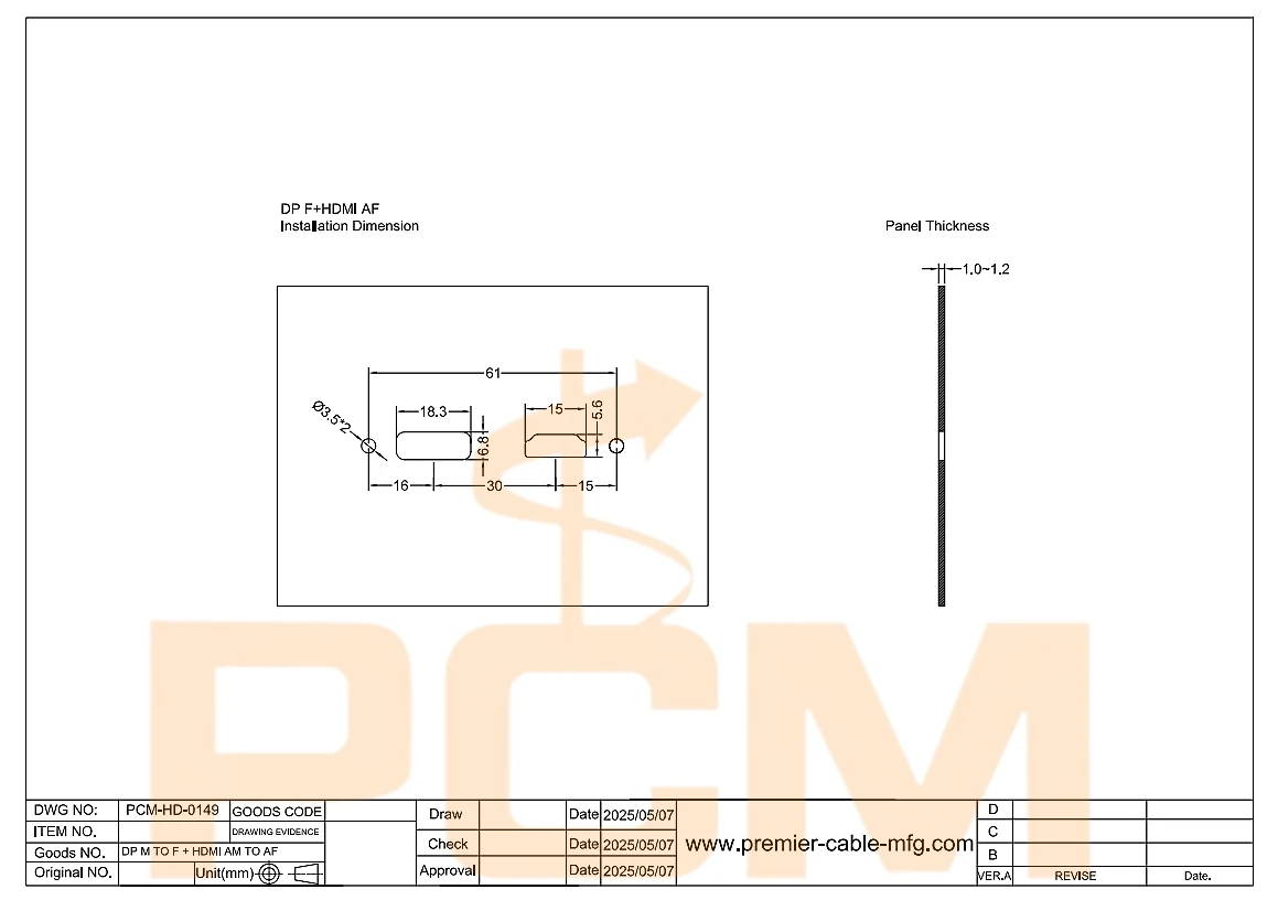 Cavo di prolunga per interfaccia multimediale ad alta definizione, 4K a 60 Hz, cavo UHD per montaggio a pannello Displayport con foro per vite